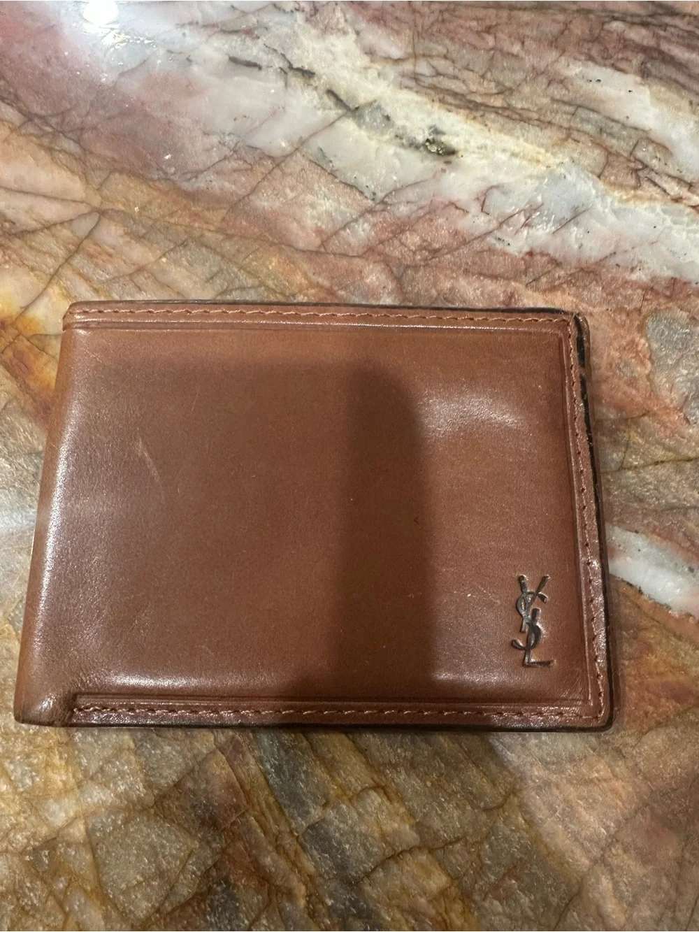Yves Saint Laurent Brown Leather Card Holder with YSL Logo
